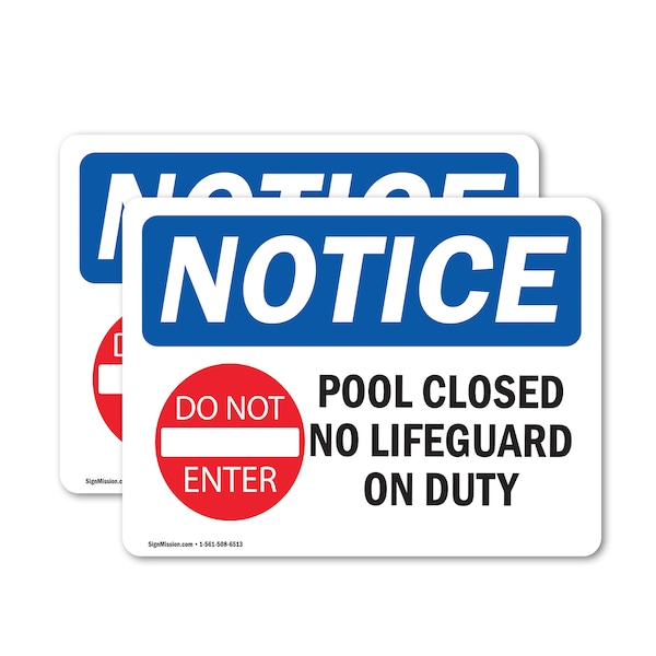Signmission Pool Closed No Lifeguard On Duty Sign With Symbol, 5 in W x Rectangle, Vinyl Decal OS-2PACK-NS-D-35-L-17677 - main